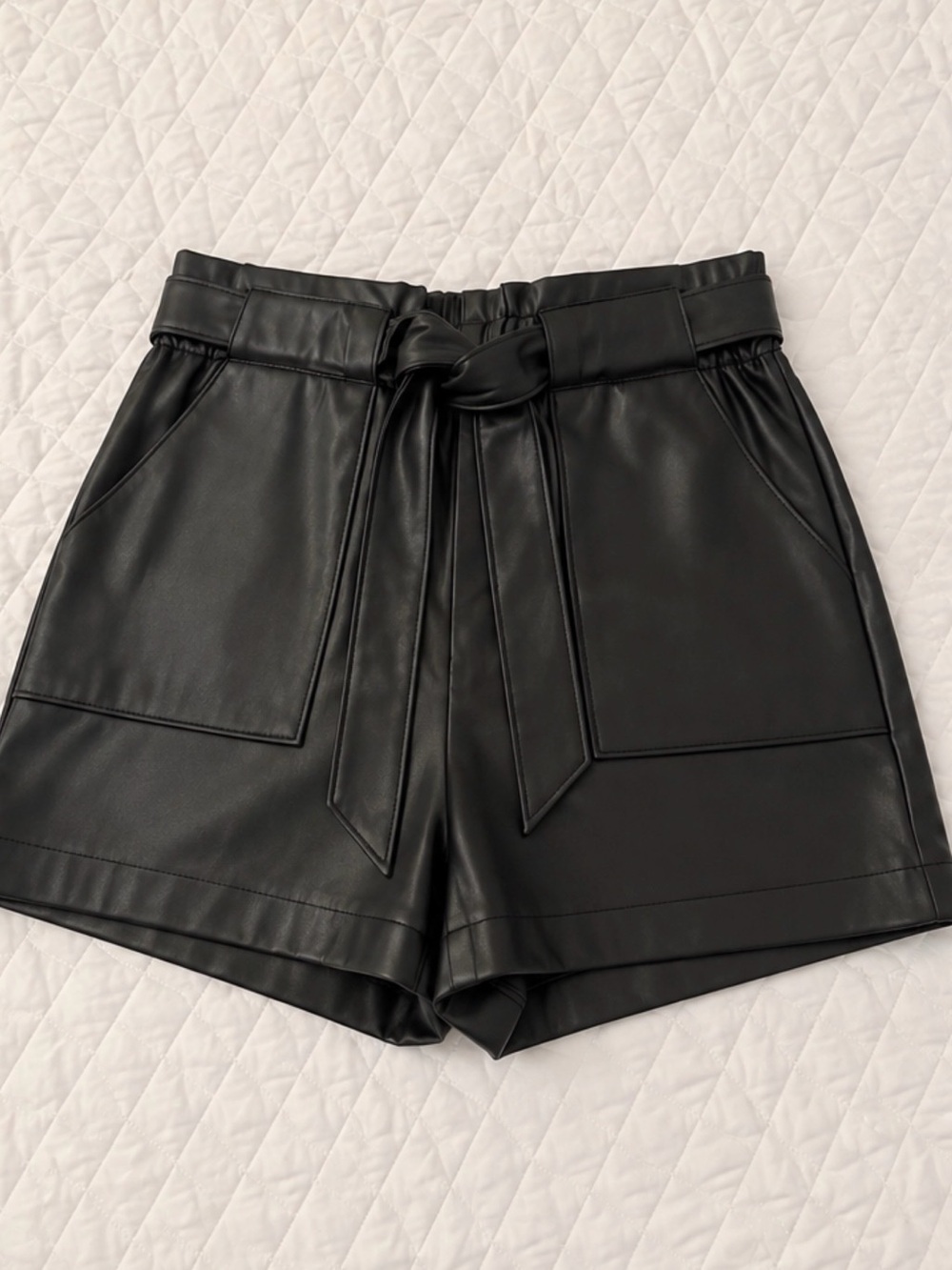Ci Sono Black Faux Leather High-Waist Tie Shorts